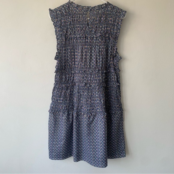 NWT Doen Tracie Cotton Smocked Ruffle Sleeve A Line Mini Dress Dahlia Ikat Blue - Picture 10 of 13